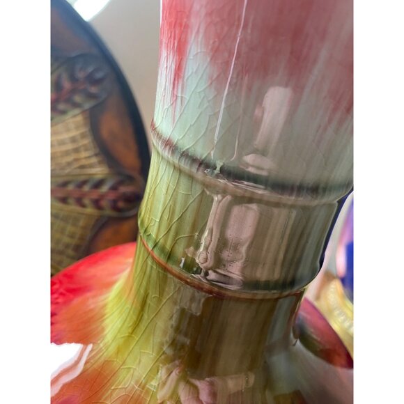Vase, XL, 16”T, Yabian Chinese Flambé Drip Glaze, Red,Purple,Green,VTG*Rare* - Picture 10 of 16